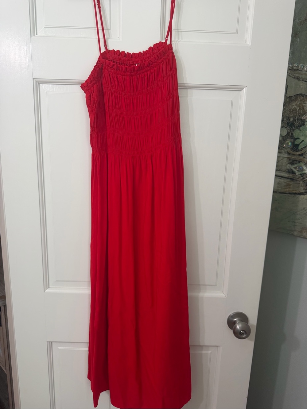 H&M Red Smocked Maxi Dress with Spaghetti Straps Large